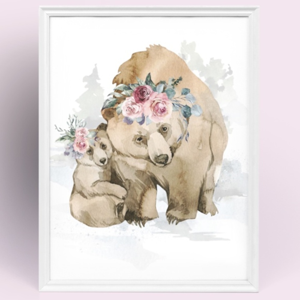 Watercolor Mama and Baby Bear Portrait Wall Art Illustration Print Unframed - Picture 8 of 11